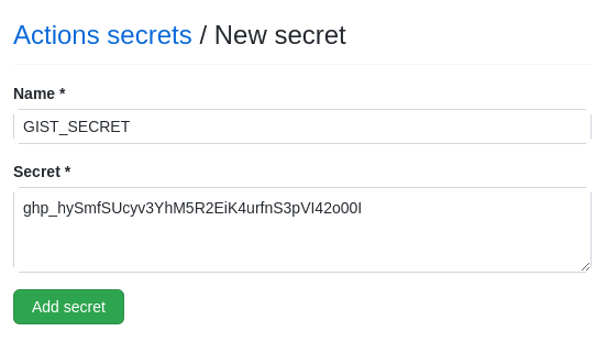 GitHub project create secret