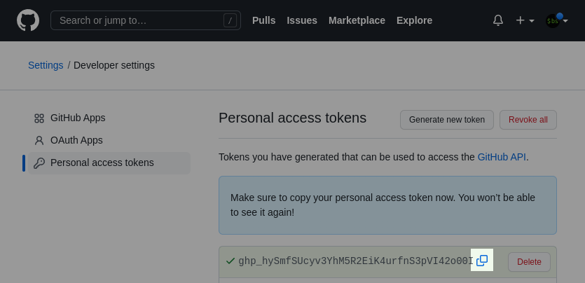 GitHub user gist token generated