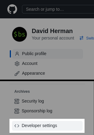 GitHub user settings