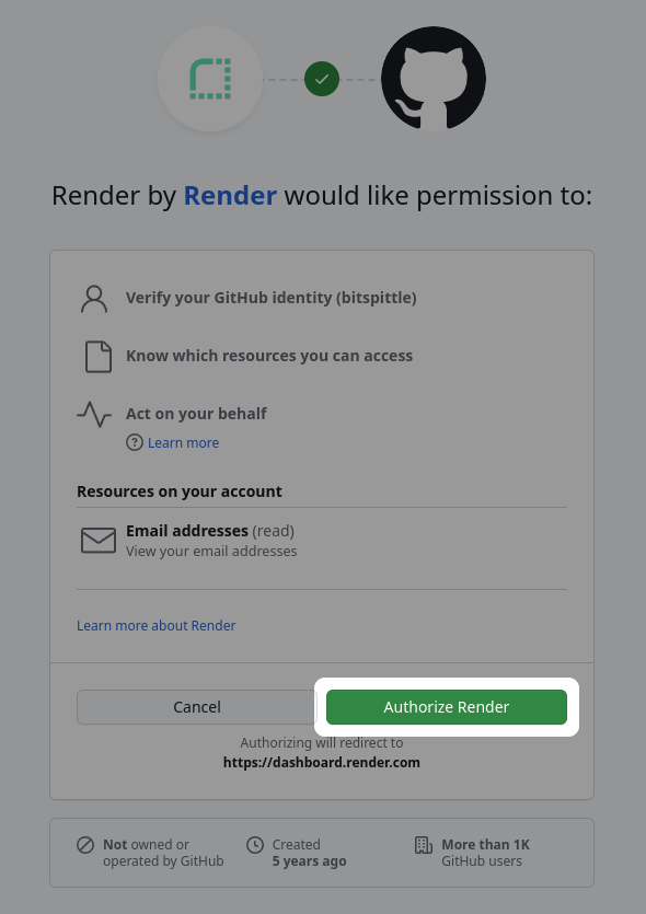 GitHub Authorize Render